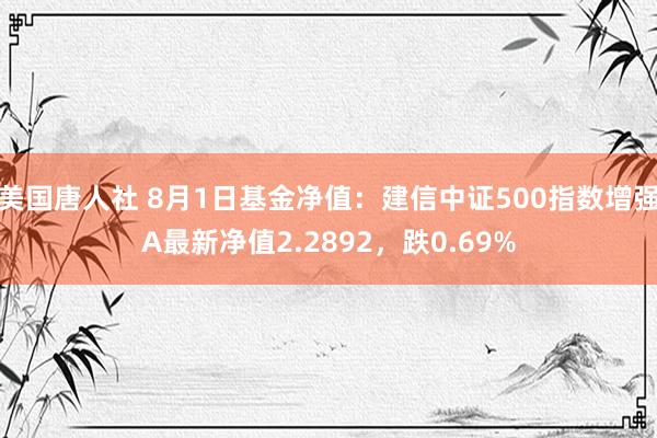 美国唐人社 8月1日基金净值：建信中证500指数增强A最新净值2.2892，跌0.69%