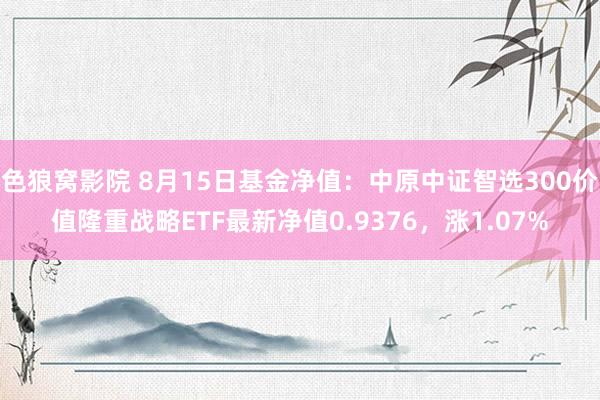 色狼窝影院 8月15日基金净值：中原中证智选300价值隆重战略ETF最新净值0.9376，涨1.07%